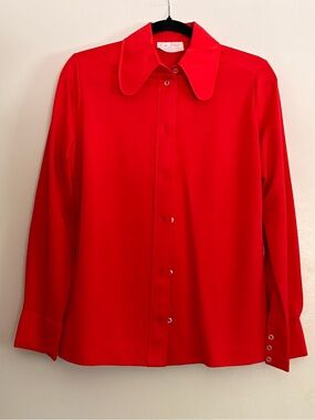 Lee Mar Brand Vintage  Pageantry Blouse With 1960’s Bat Collar Bold Red